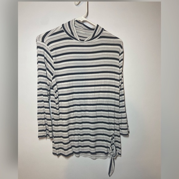 St. John's Bay Tops - St. john’s Bay Grey, White and Black striped shirt with tie medium